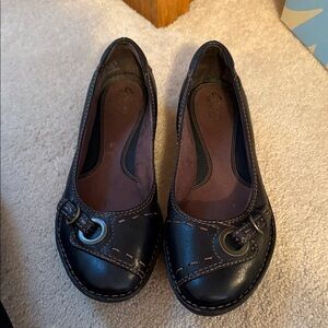 Clarks Black Leather Flats with Stitch Detail